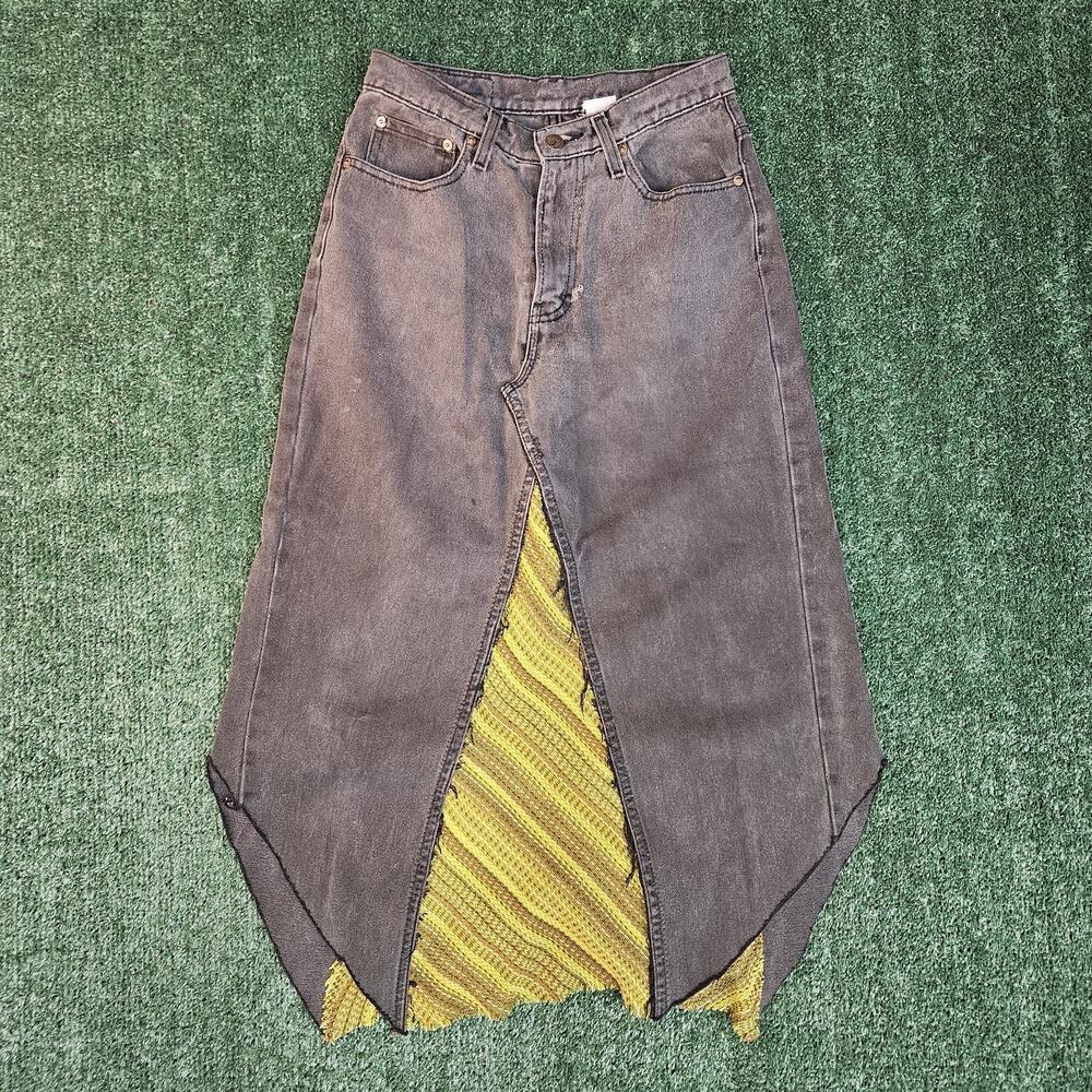 Vtg 90s Y2K Denim Maxi Jean Skirt 7/8 Boho Grunge Western Cowgirl Prairie Modest